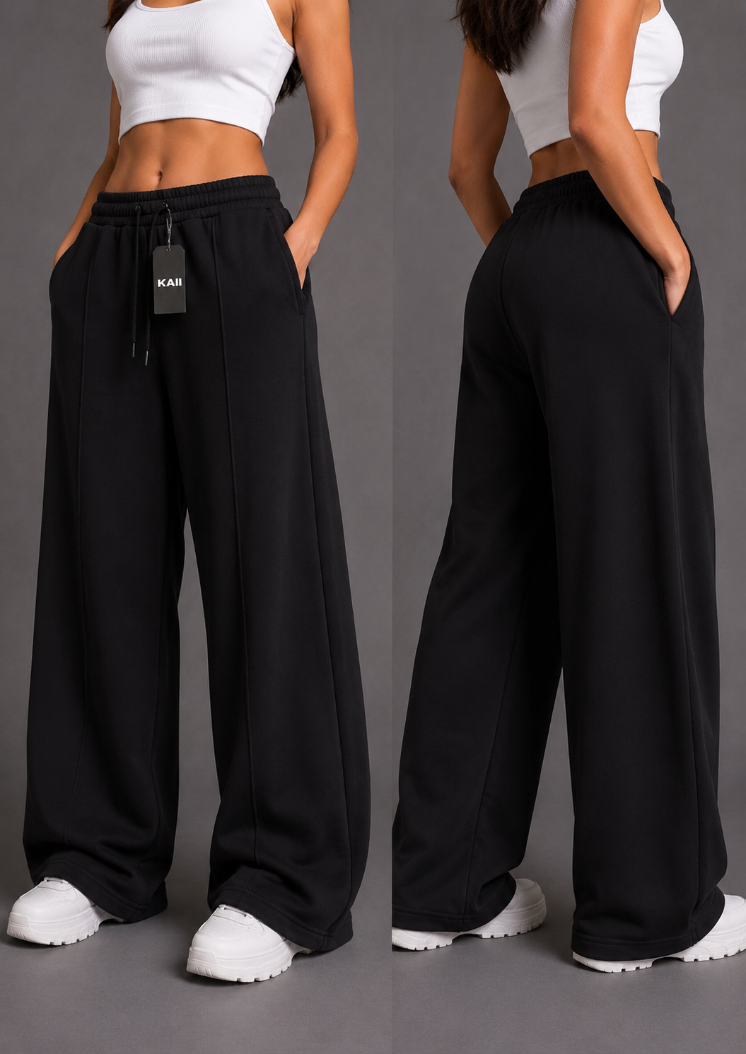 Pintuck Wide-Leg Sweatpants