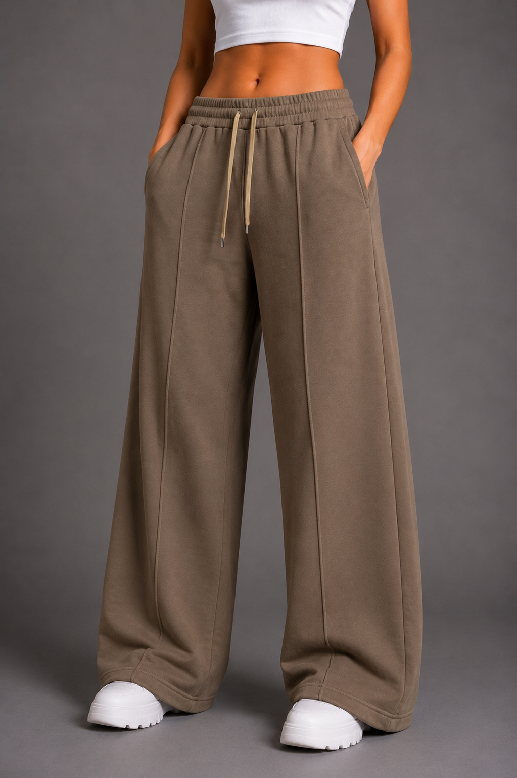 Pintuck Wide-Leg Sweatpants