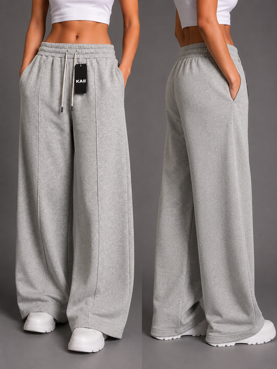 Pintuck Wide-Leg Sweatpants
