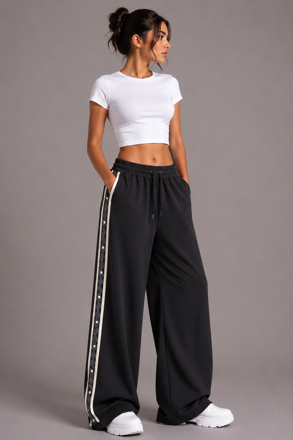 Side-Stripe Wide-Leg Pants