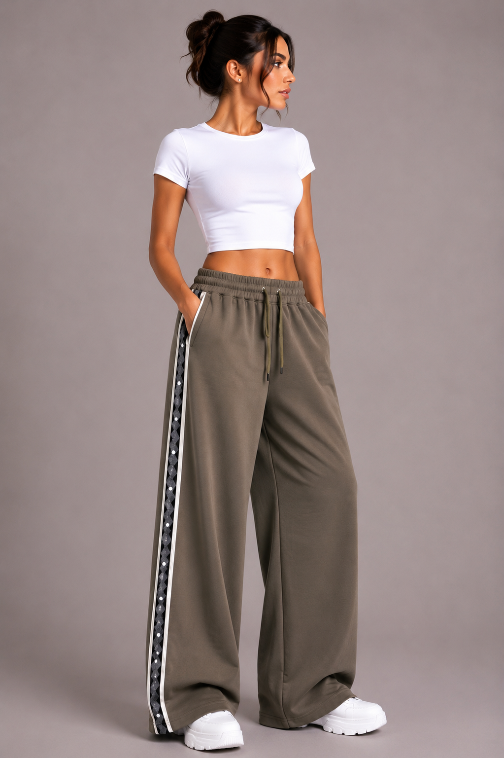 Side-Stripe Wide-Leg Pants