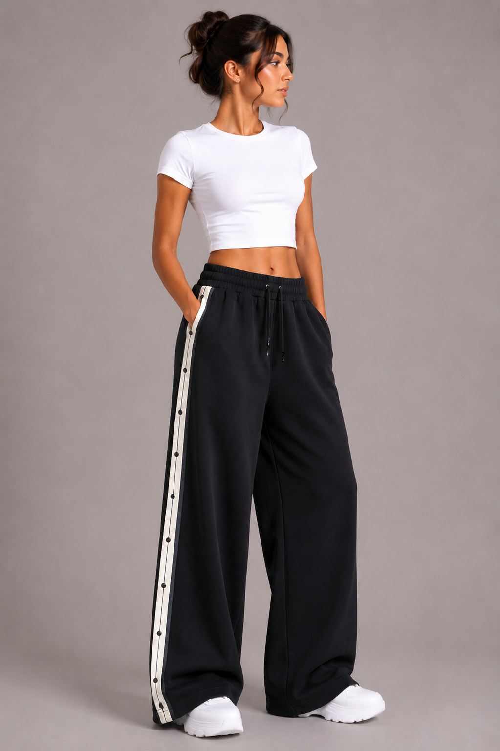 Side-Stripe Wide-Leg Pants