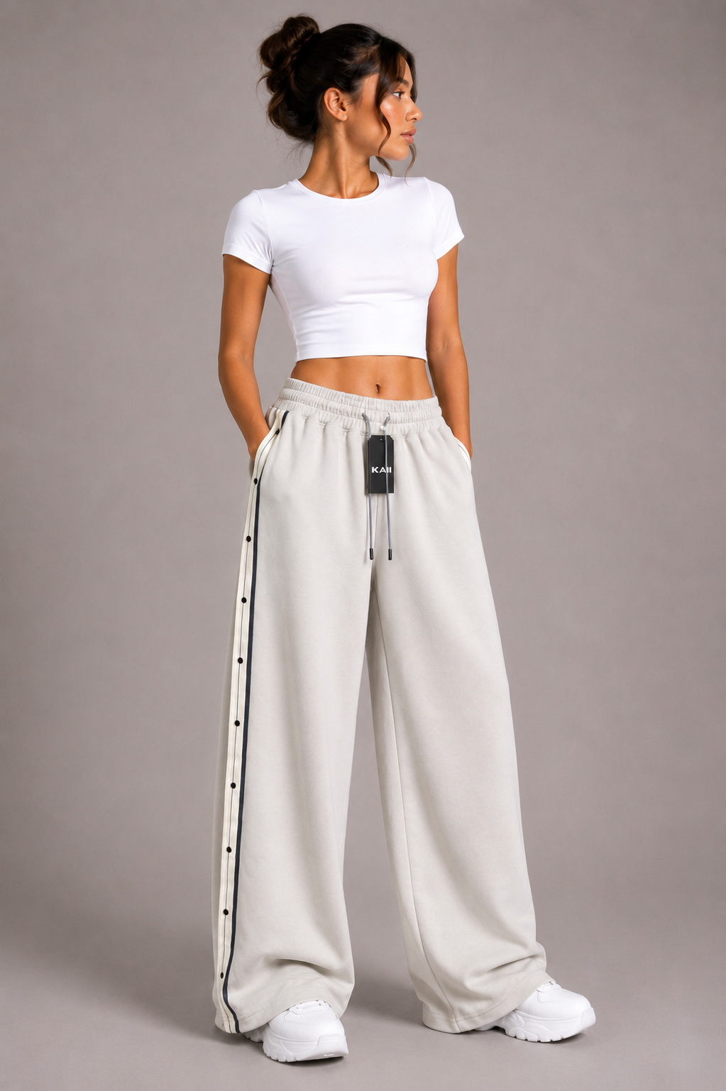 Side-Stripe Wide-Leg Pants