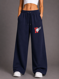 Navy Flame Wide-Leg Sweatpants