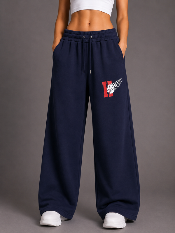 Navy Flame Wide-Leg Sweatpants